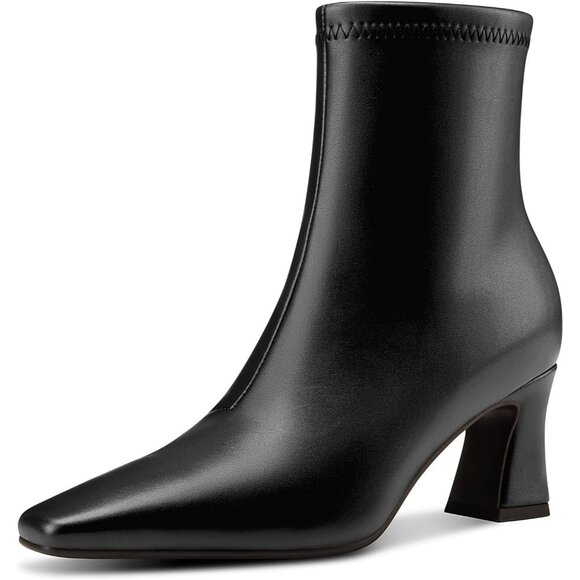 Noble Only Ankle Boote Women Black Synthetic Zipper Chunky Heel Low Heeled - Picture 1 of 7